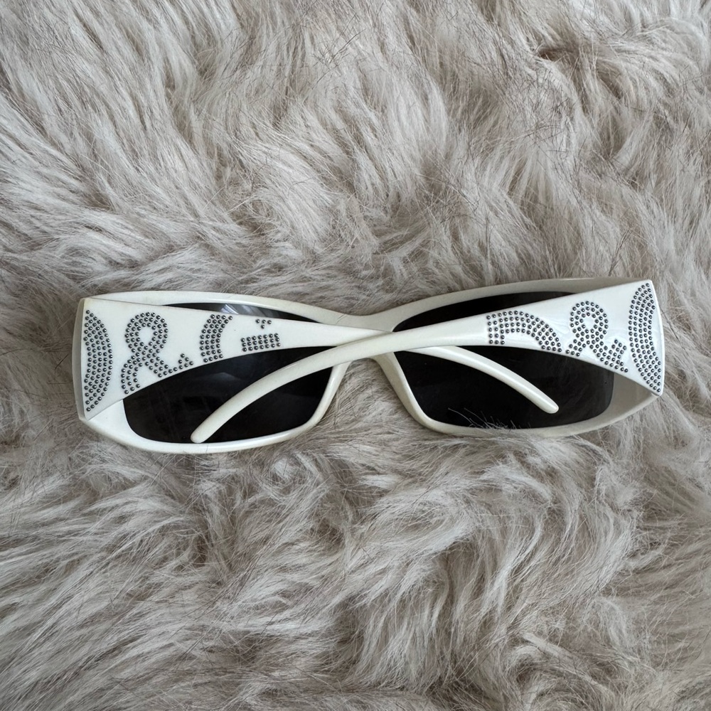 D&G White Rhinestone-Embellished Women's Sunglasses with Black Lenses